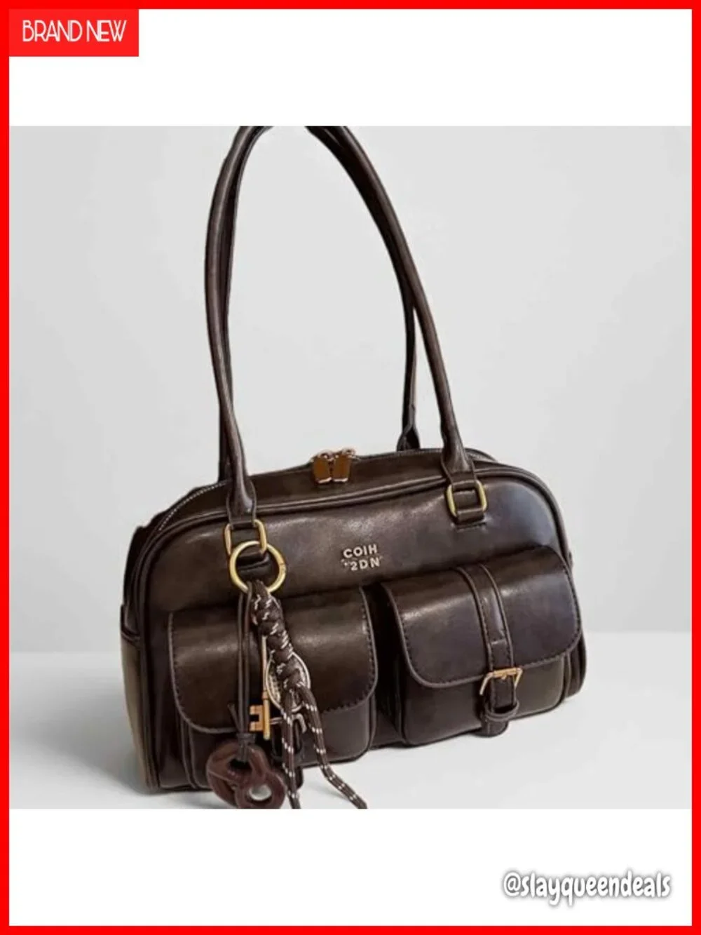Vintage Faux Leather Hobo Shoulder Bag Women Y2K Purse Double Buckle Pockets
